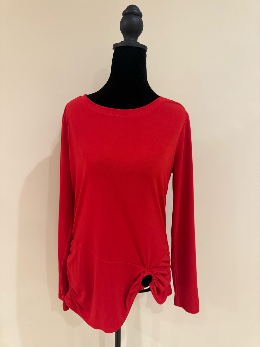 Michael Kors Red Long Sleeve Knot-Hem Tee